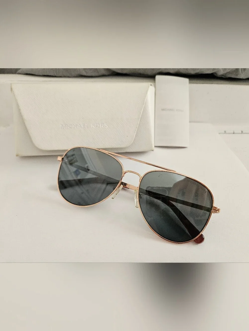 Michael Kors Women’s Rose Gold San Diego Aviator Sunglasses with Black Lenses